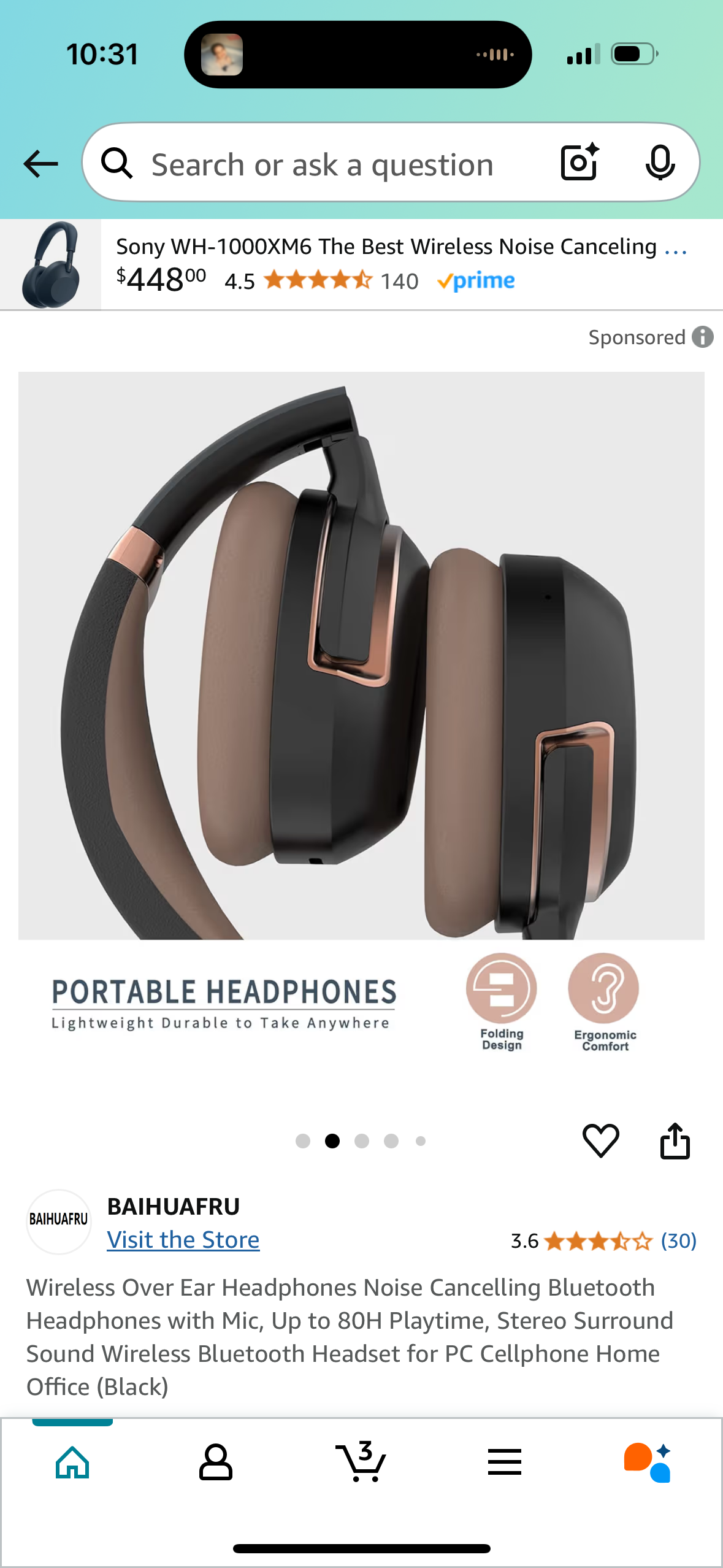 Wireless Over Ear Headphones Noise Cancelling Bluetooth Headphones with Mic, Up to 80H Playtime, Stereo Surround Sound Wireless Bluetooth Headset for PC Cellphone Home Office (Black)
