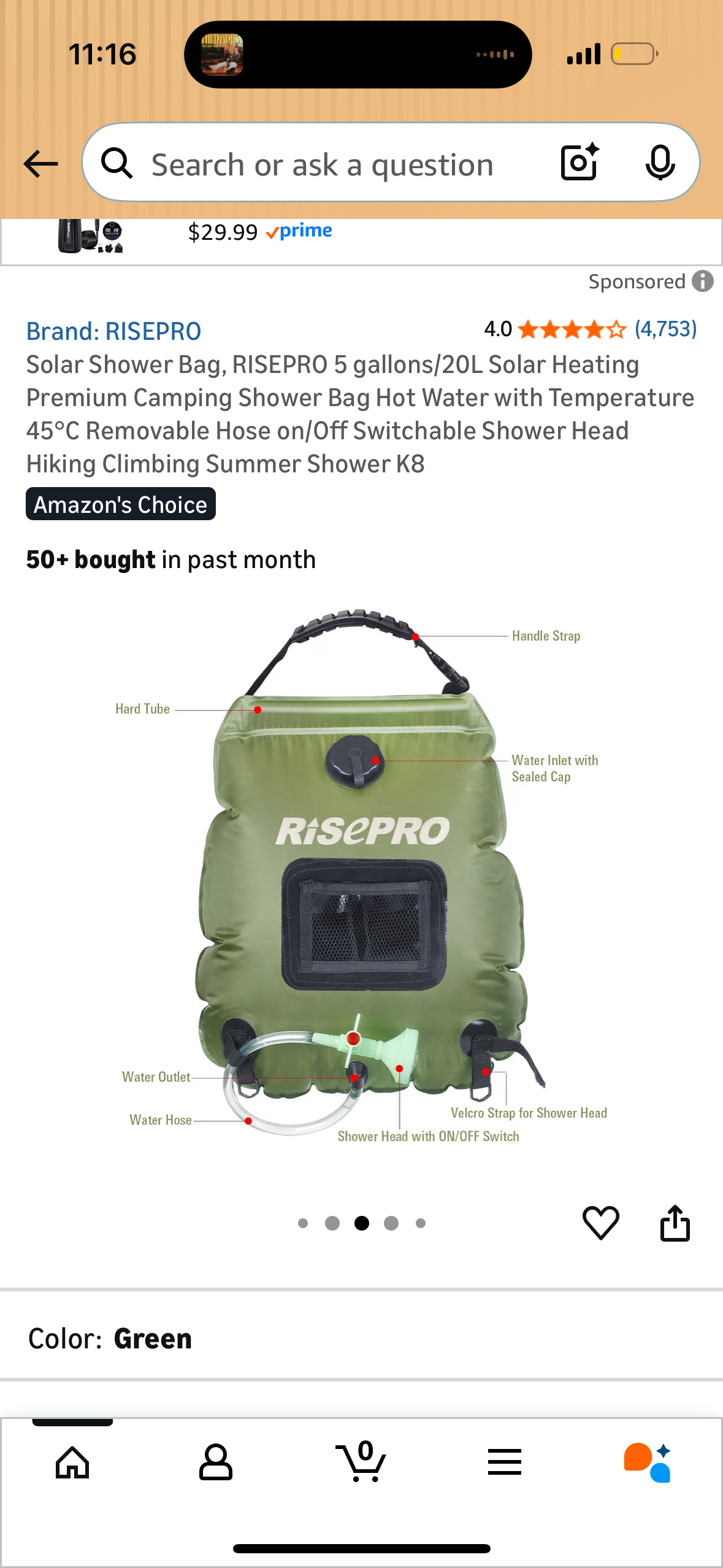 Solar Shower Bag, RISEPRO 5 gallons/20L Solar Heating Premium Camping Shower Bag Hot Water with Temperature 45°C Removable Hose on/Off Switchable Shower Head Hiking Climbing Summer Shower K8
