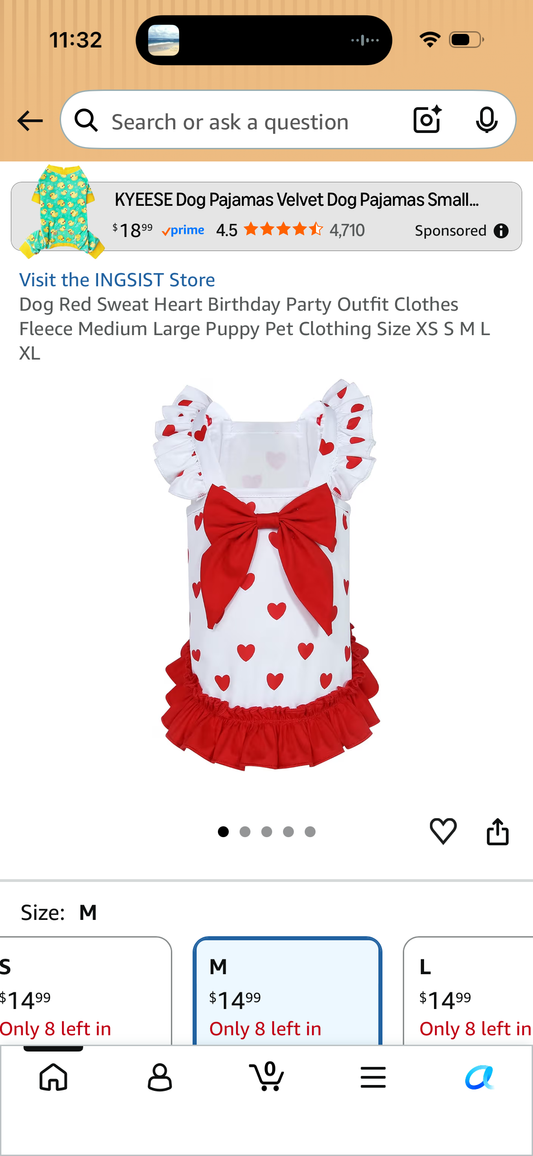 Dog Red Sweat Heart Birthday Party Outfit Clothes Fleece Medium Large Puppy Pet Clothing (Size M)