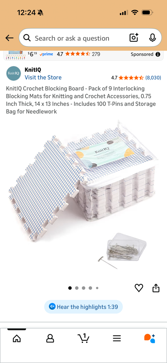 Blocking Mats for Knitting - KnitIQ Extra Thick Blocking Boards for Crochet Projects with Gridlines - 100 T-Pins and Storage Bag Included for Knitting Supplies - Standard Mat Set - Pack of 9