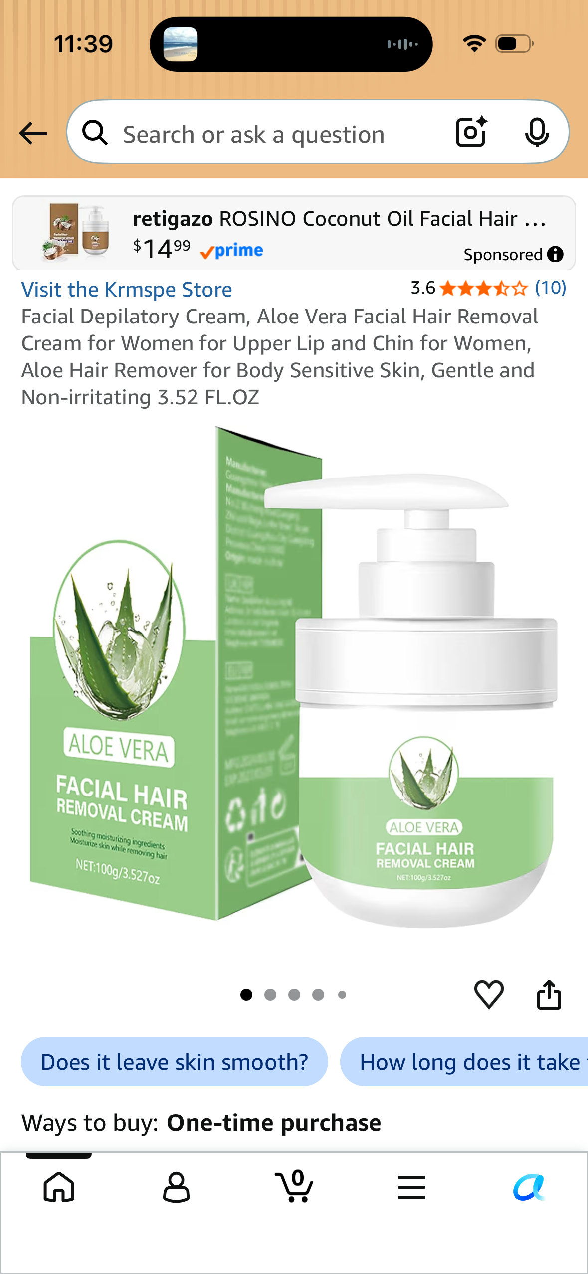 Facial Depilatory Cream, Aloe Vera Facial Hair Removal Cream for Women for Upper Lip and Chin for Women, Aloe Hair Remover for Body Sensitive Skin, Gentle and Non-irritating 3.52 FL.OZ