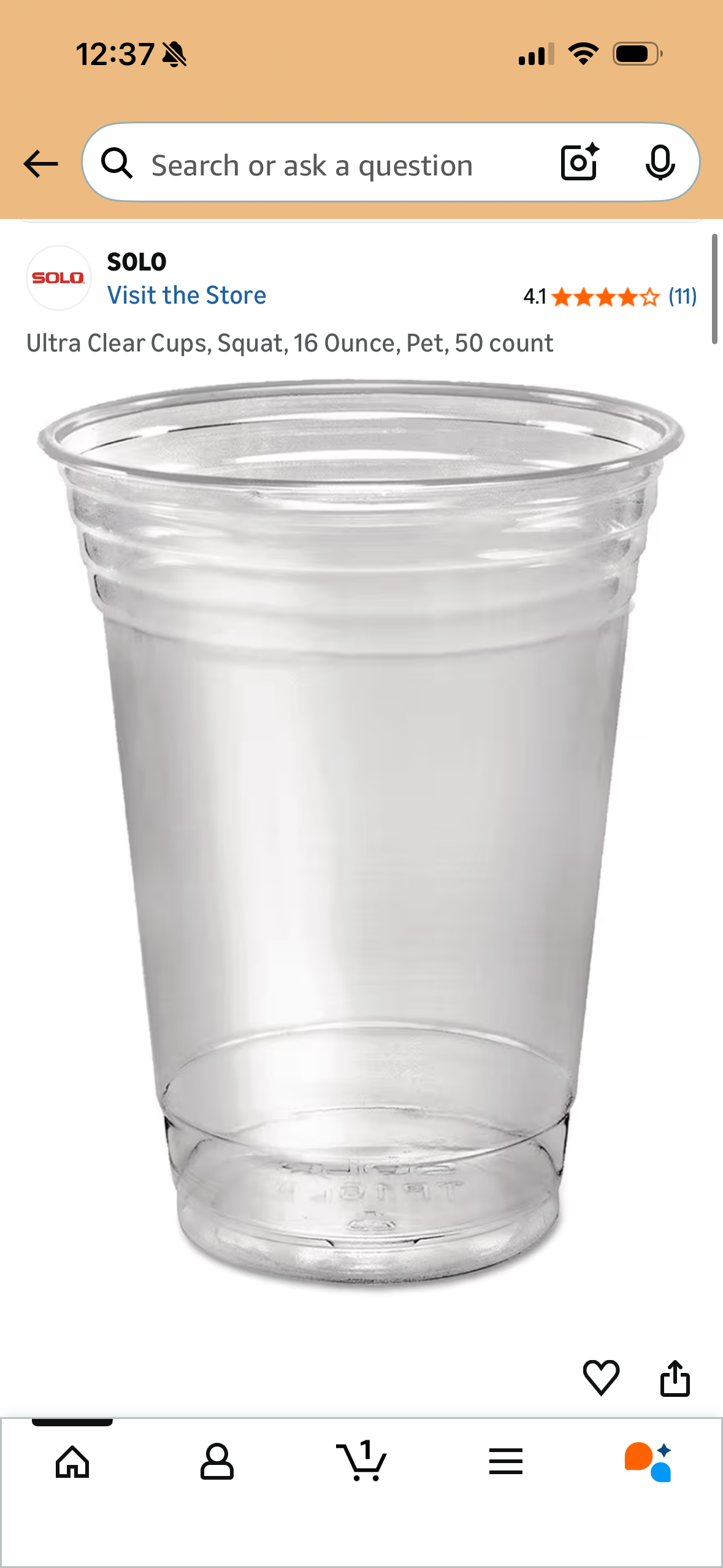 Ultra Clear Cups, Squat, 16 Ounce, Pet, 50 count
