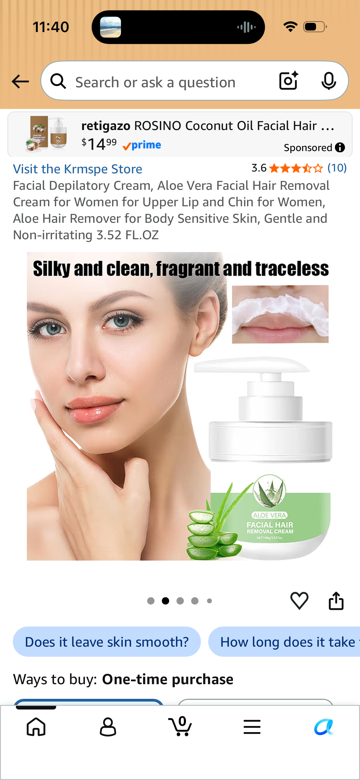 Facial Depilatory Cream, Aloe Vera Facial Hair Removal Cream for Women for Upper Lip and Chin for Women, Aloe Hair Remover for Body Sensitive Skin, Gentle and Non-irritating 3.52 FL.OZ