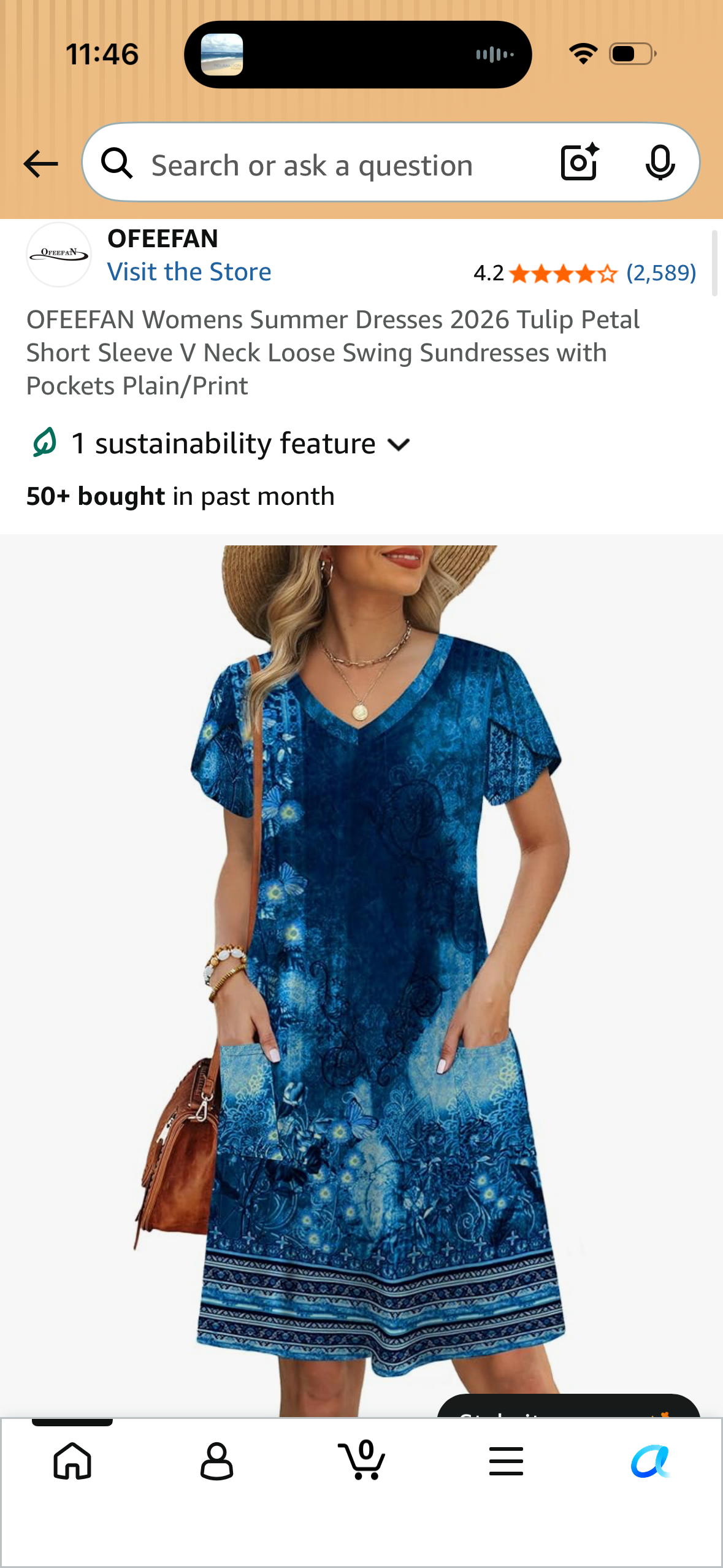 OFEEFAN Womens Summer Dresses 2026 Tulip Petal Short Sleeve V Neck Loose Swing Sundresses with Pockets Plain/Print (Size Large)