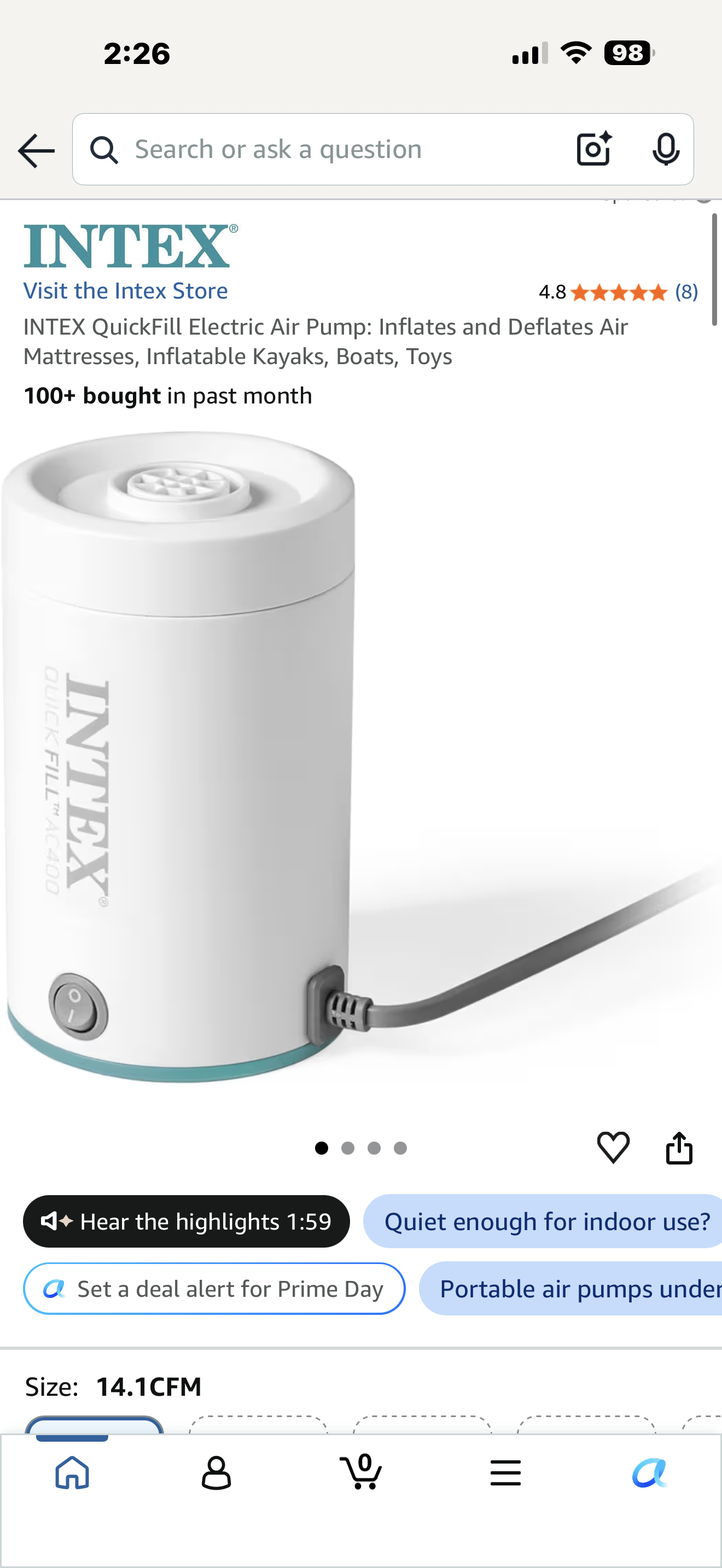 INTEX QuickFill Electric Air Pump: Inflates and Deflates Air Mattresses, Inflatable Kayaks, Boats, Toys
