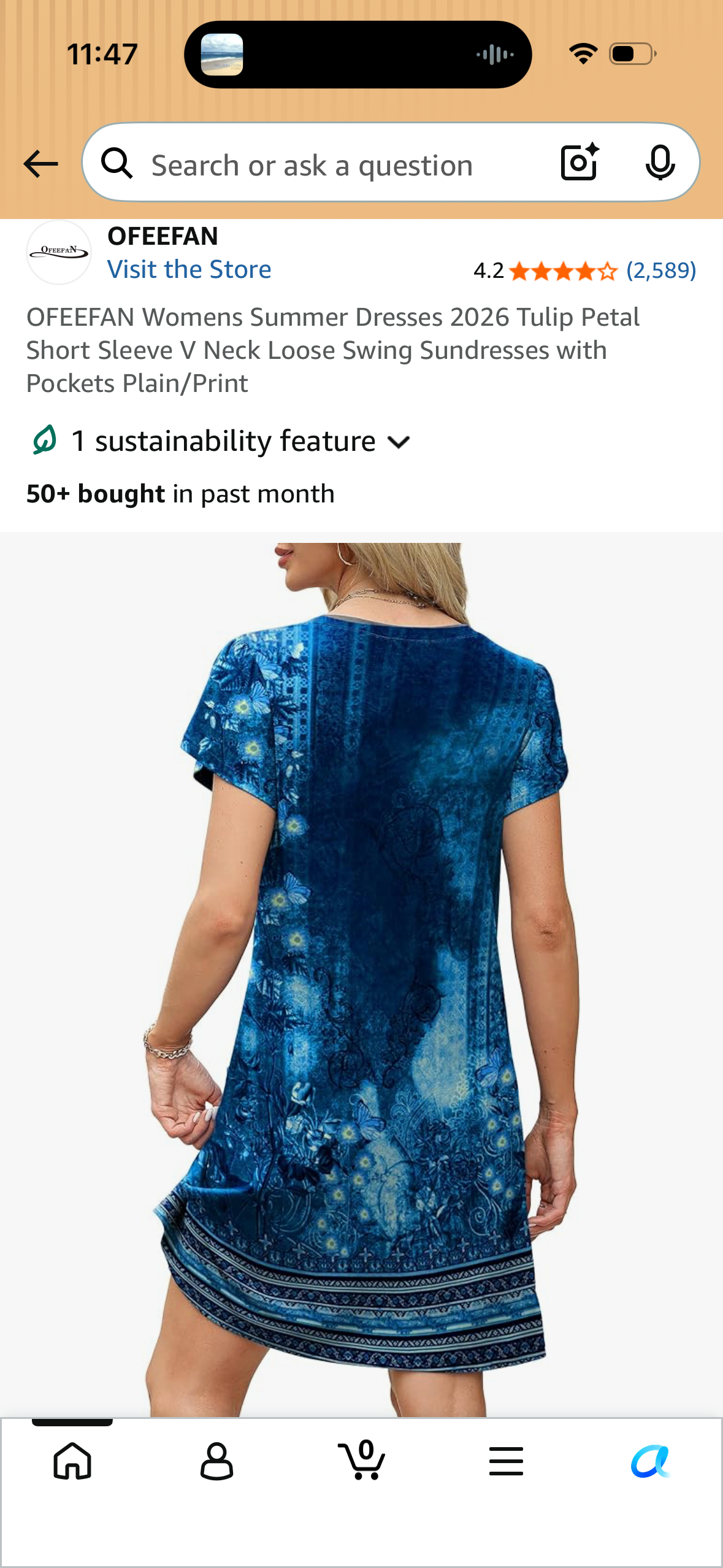 OFEEFAN Womens Summer Dresses 2026 Tulip Petal Short Sleeve V Neck Loose Swing Sundresses with Pockets Plain/Print (Size Large)