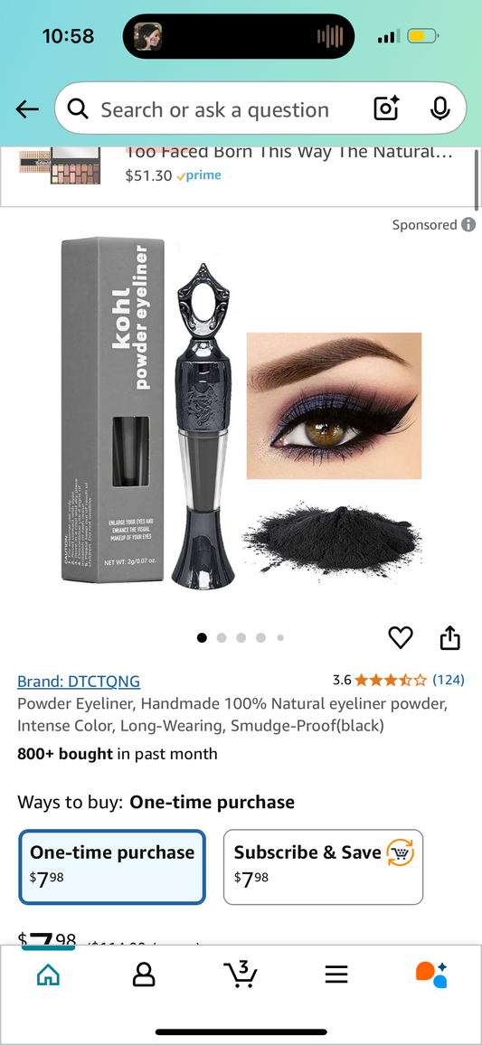 Powder Eyeliner, Handmade 100% Natural eyeliner powder, Intense Color, Long-Wearing, Smudge-Proof(black)