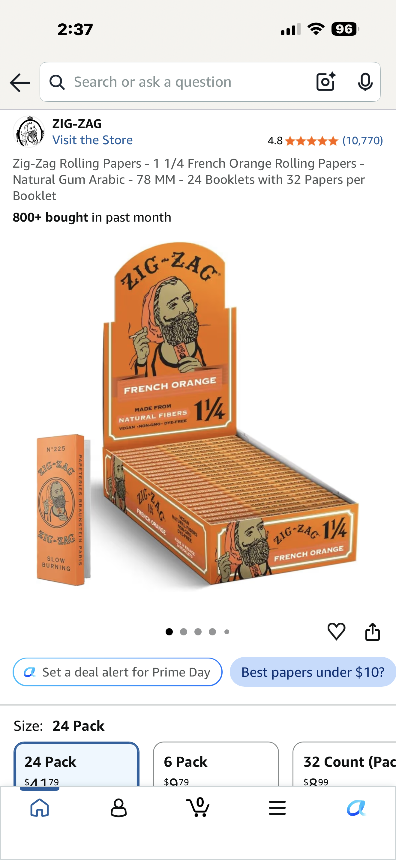 Zig-Zag Rolling Papers - 1 1/4 French Orange Rolling Papers - Natural Gum Arabic - 78 MM - 24 Booklets with 32 Papers per Booklet