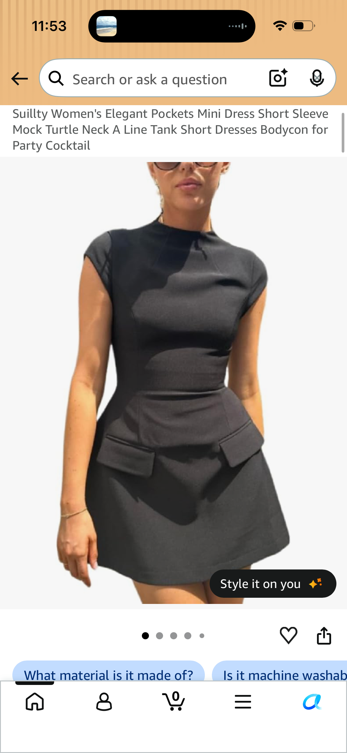 Suillty Women's Elegant Pockets Mini Dress Short Sleeve Mock Turtle Neck A Line Tank Short Dresses Bodycon for Party Cocktail Black (Size X-Large)