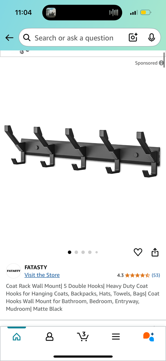 Coat Rack Wall Mount| 5 Double Hooks| Heavy Duty Coat Hooks for Hanging Coats, Backpacks, Hats, Towels, Bags| Coat Hooks Wall Mount for Bathroom, Bedroom, Entryway, Mudroom| Matte Black