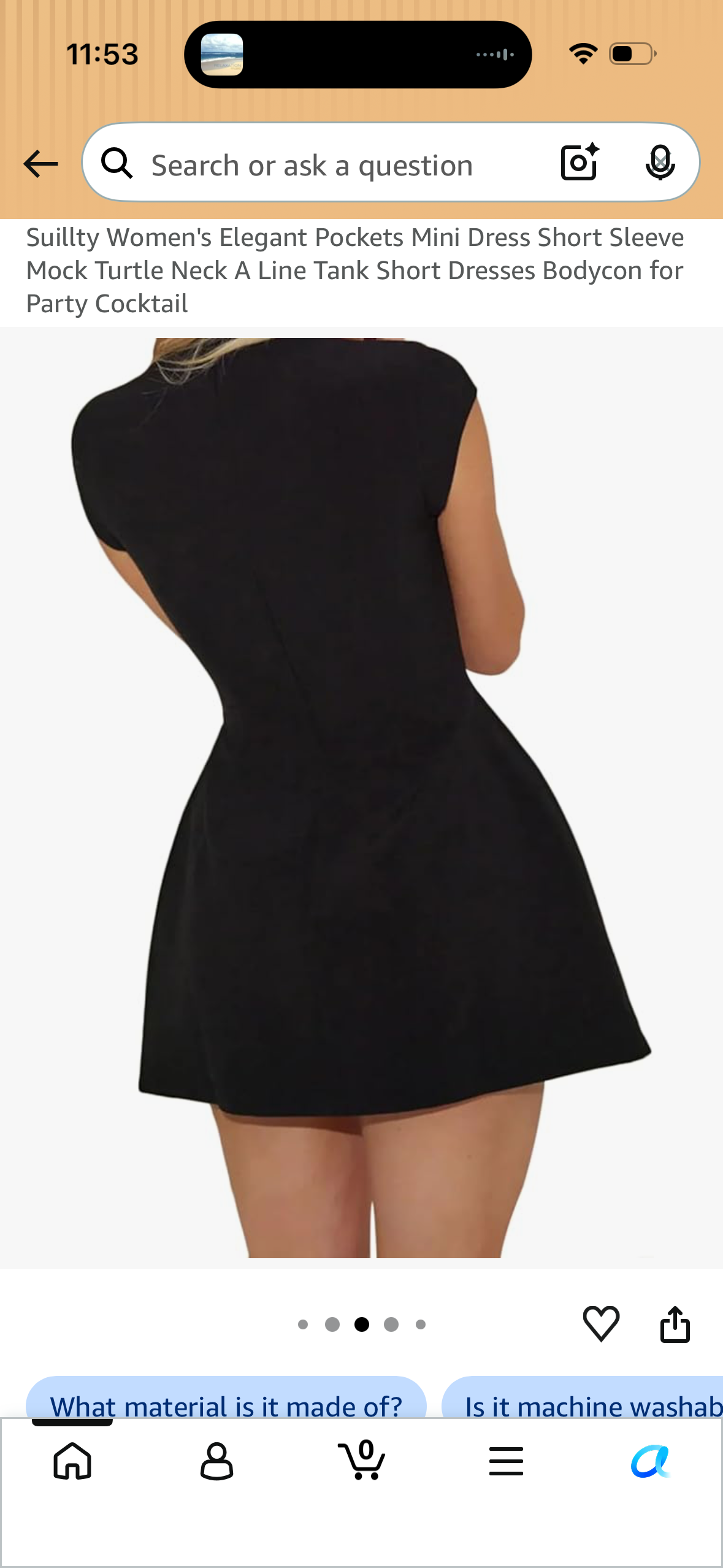 Suillty Women's Elegant Pockets Mini Dress Short Sleeve Mock Turtle Neck A Line Tank Short Dresses Bodycon for Party Cocktail Black (Size X-Large)