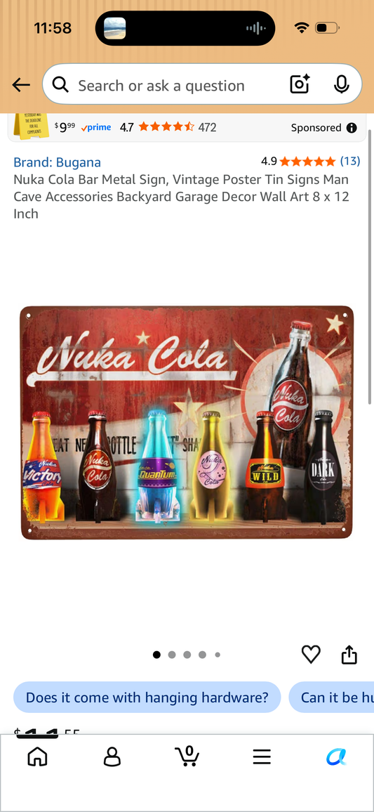 Nuka Cola Bar Metal Sign, Vintage Poster Tin Signs Man Cave Accessories Backyard Garage Decor Wall Art 8 x 12 Inch