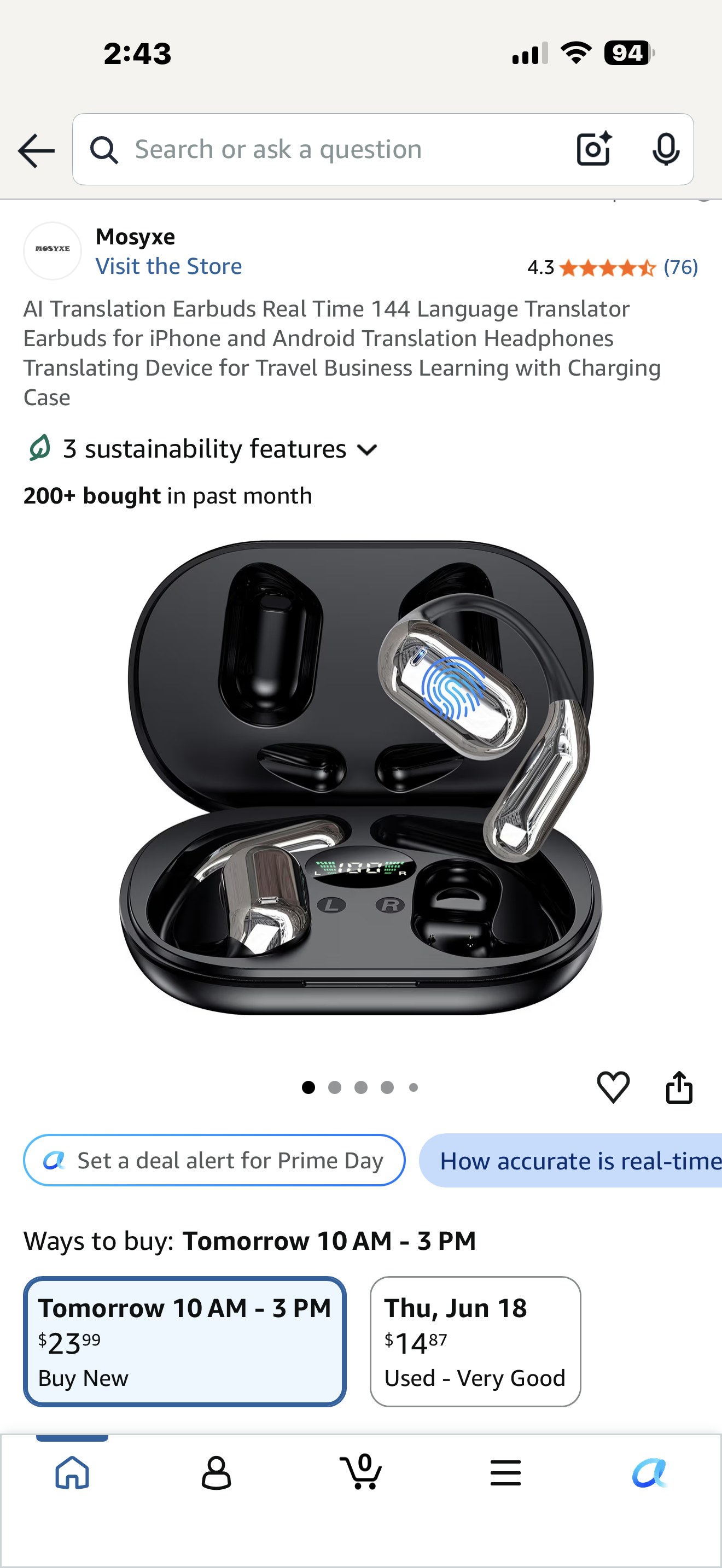 AI Translation Earbuds Real Time 144 Language Translator Earbuds for iPhone and Android Translation Headphones Translating Device for Travel Business Learning with Charging Case