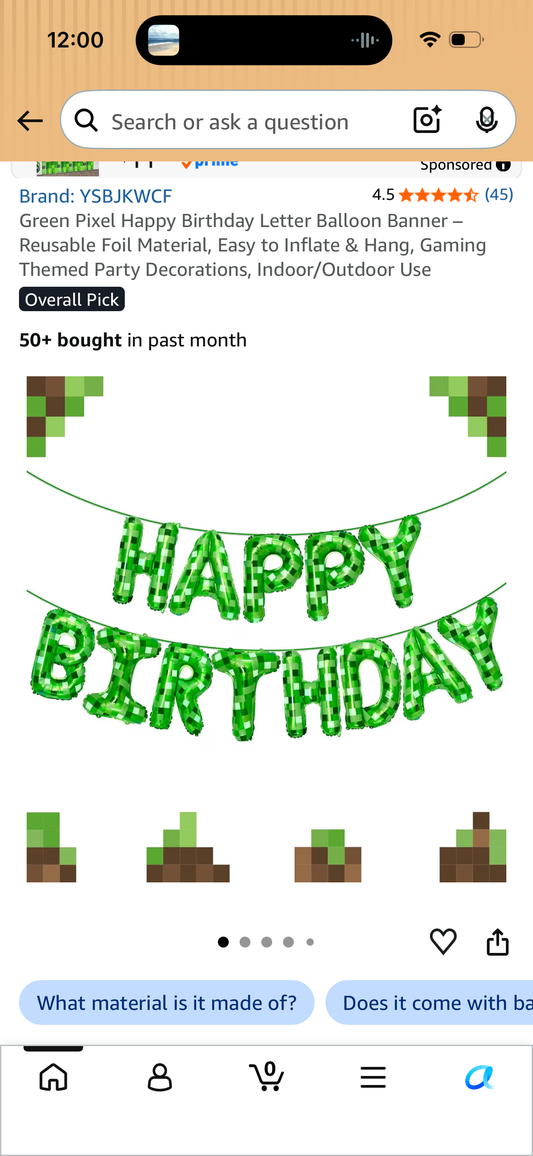Green Pixel Happy Birthday Letter Balloon Banner – Reusable Foil Material, Easy to Inflate & Hang, Gaming Themed Party Decorations, Indoor/Outdoor Use