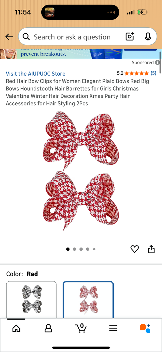 Red Hair Bow Clips for Women Elegant Plaid Bows Red Big Bows Houndstooth Hair Barrettes for Girls Christmas Valentine Winter Hair Decoration Xmas Party Hair Accessories for Hair Styling 2Pcs