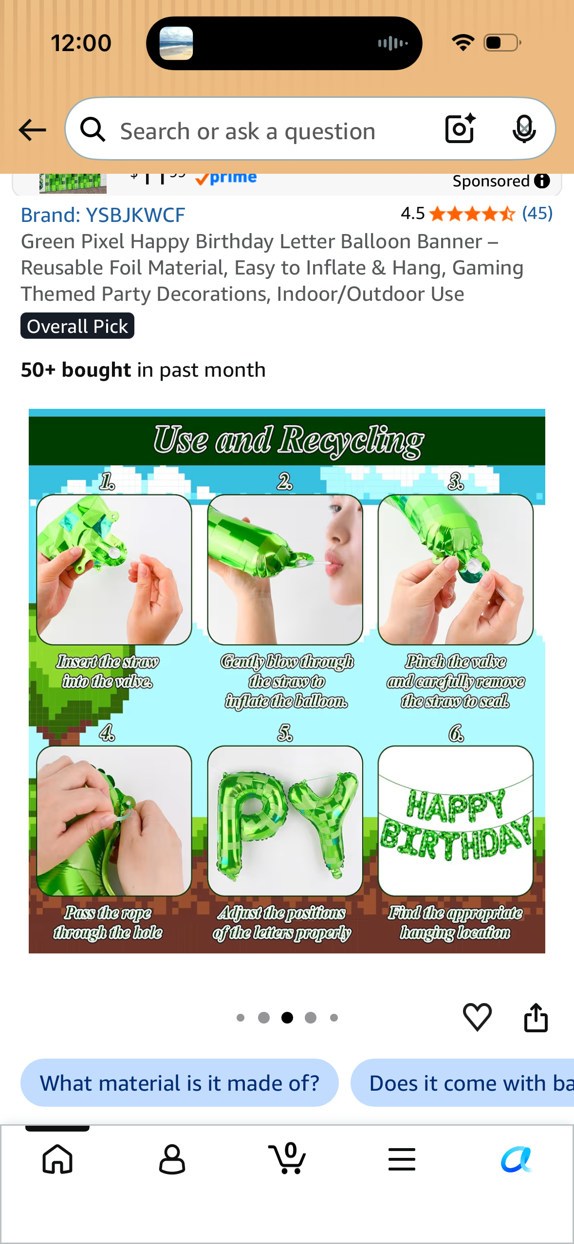 Green Pixel Happy Birthday Letter Balloon Banner – Reusable Foil Material, Easy to Inflate & Hang, Gaming Themed Party Decorations, Indoor/Outdoor Use