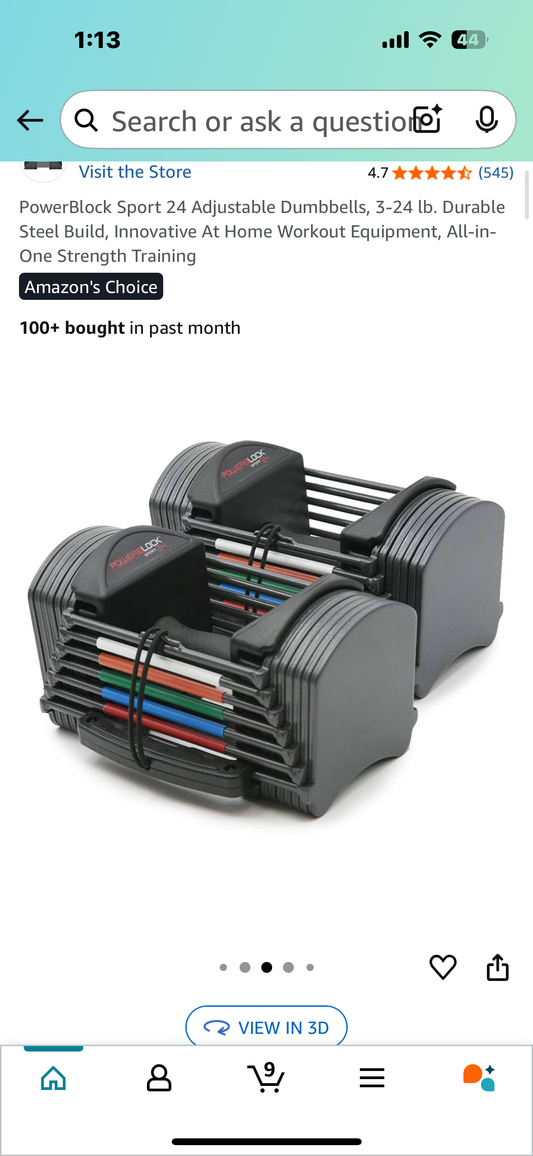 PowerBlock Sport 24 Adjustable Dumbbells, 3-24 lb. Durable Steel Build, Innovative At Home Workout Equipment, All-in-One Strength Training (W467)