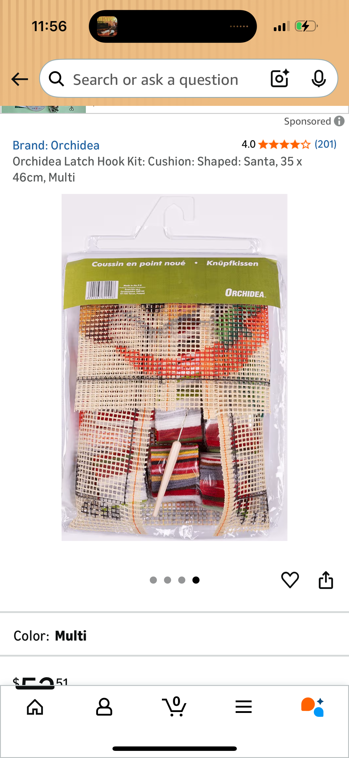 Orchidea Latch Hook Kit: Cushion: Shaped: Santa, 35 x 46cm, Multi