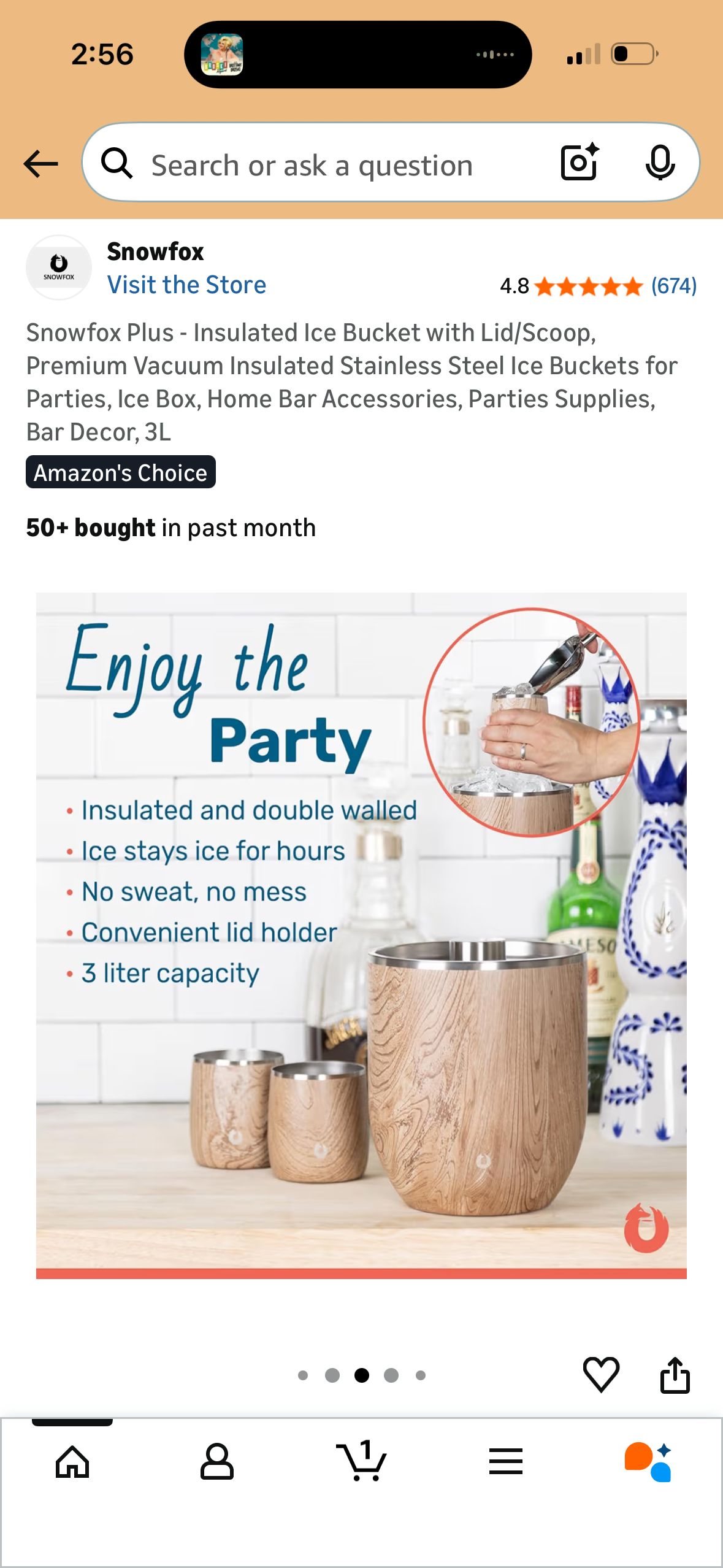 Snowfox Plus - Insulated Ice Bucket with Lid/*Tongs*, Premium Vacuum Insulated Stainless Steel Ice Buckets for Parties, Ice Box, Home Bar Accessories, Parties Supplies, Bar Decor, 3L