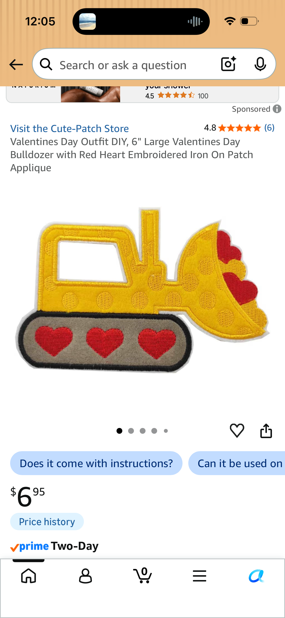 Valentines Day Outfit DIY, 6" Large Valentines Day Bulldozer with Red Heart Embroidered Iron On Patch Applique