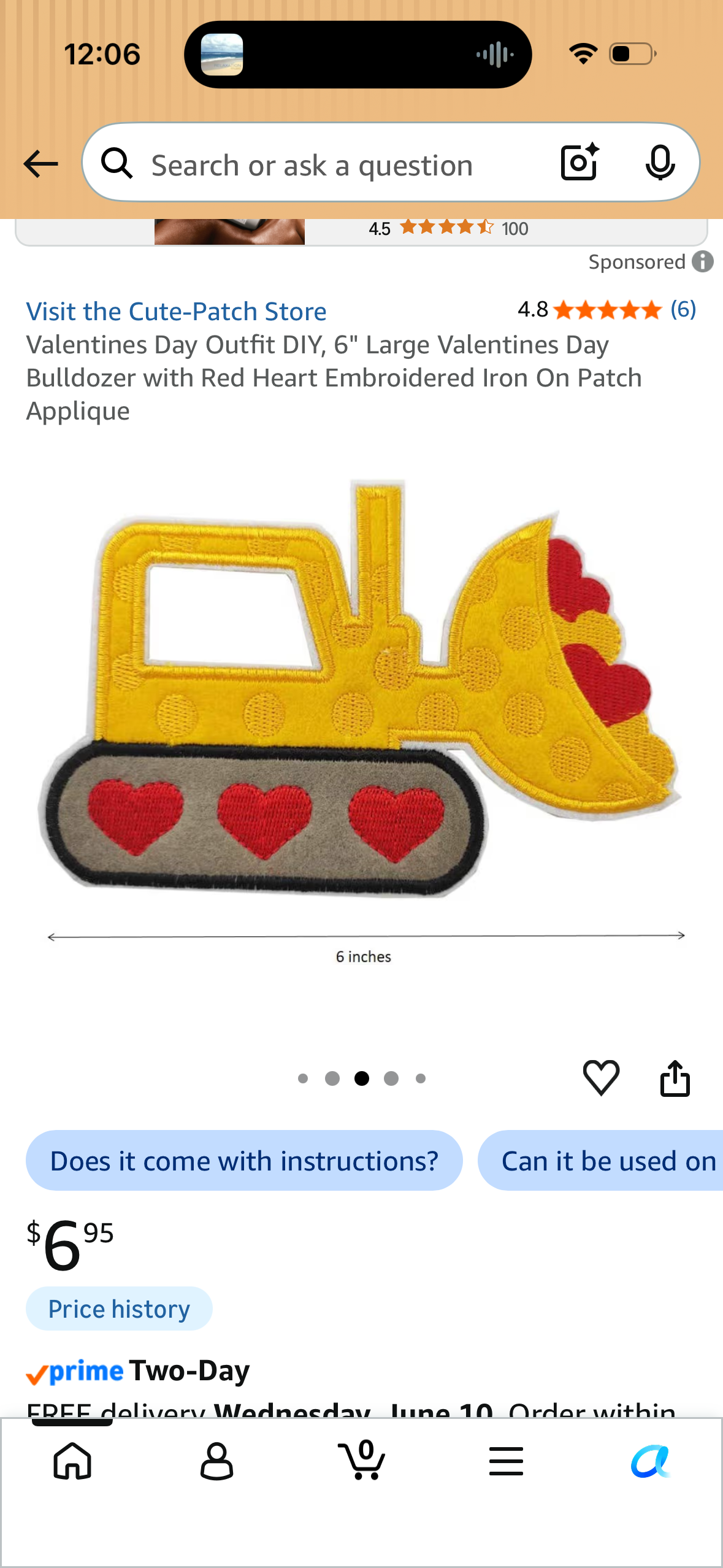 Valentines Day Outfit DIY, 6" Large Valentines Day Bulldozer with Red Heart Embroidered Iron On Patch Applique