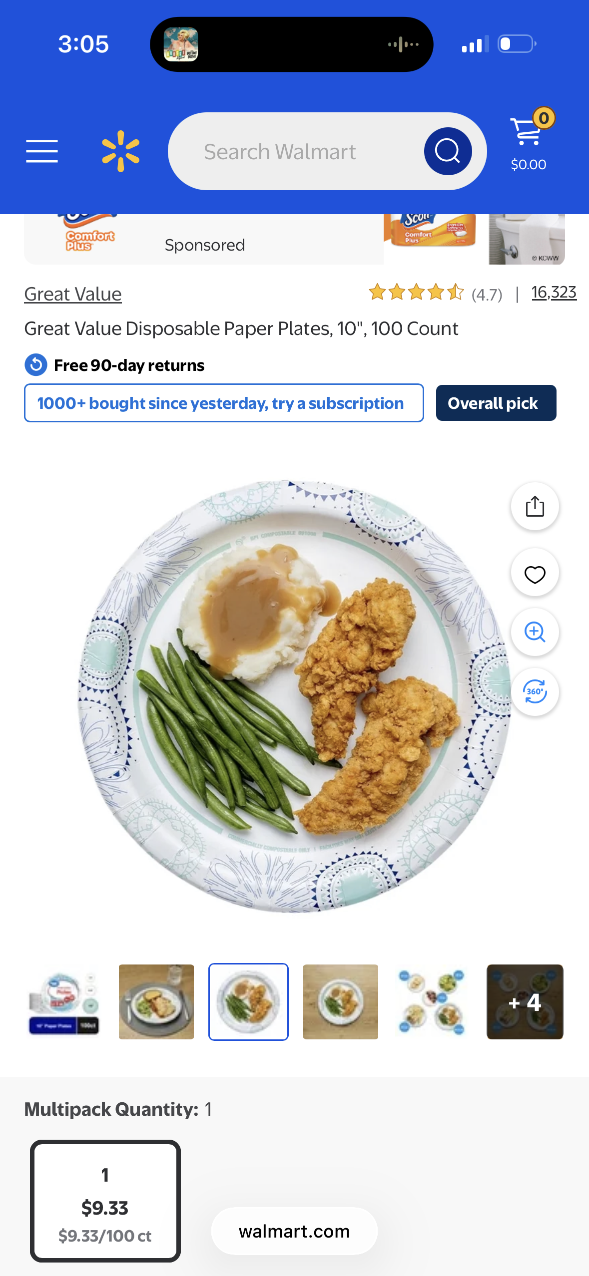 GREAT VALUE PLATE WRAP 100 COUNT, 10 inch