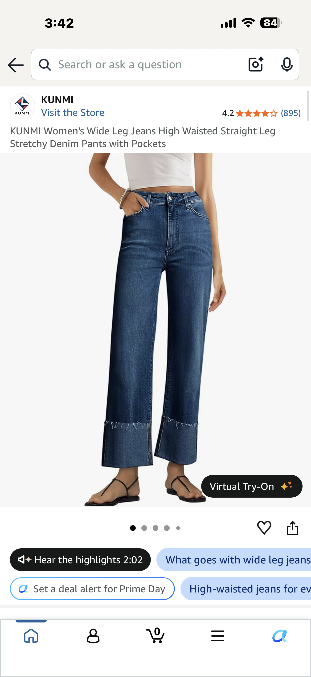 KUNMI Women's Wide Leg Jeans High Waisted Straight Leg Stretchy Denim Pants with Pockets (Size 6)