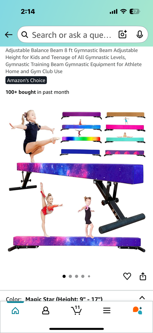 Adjustable Balance Beam 8 ft Gymnastic Beam Adjustable Height for Kids of All Gymnastic Levels, Gymnastic Training Beam for Home and Club Use (W468)