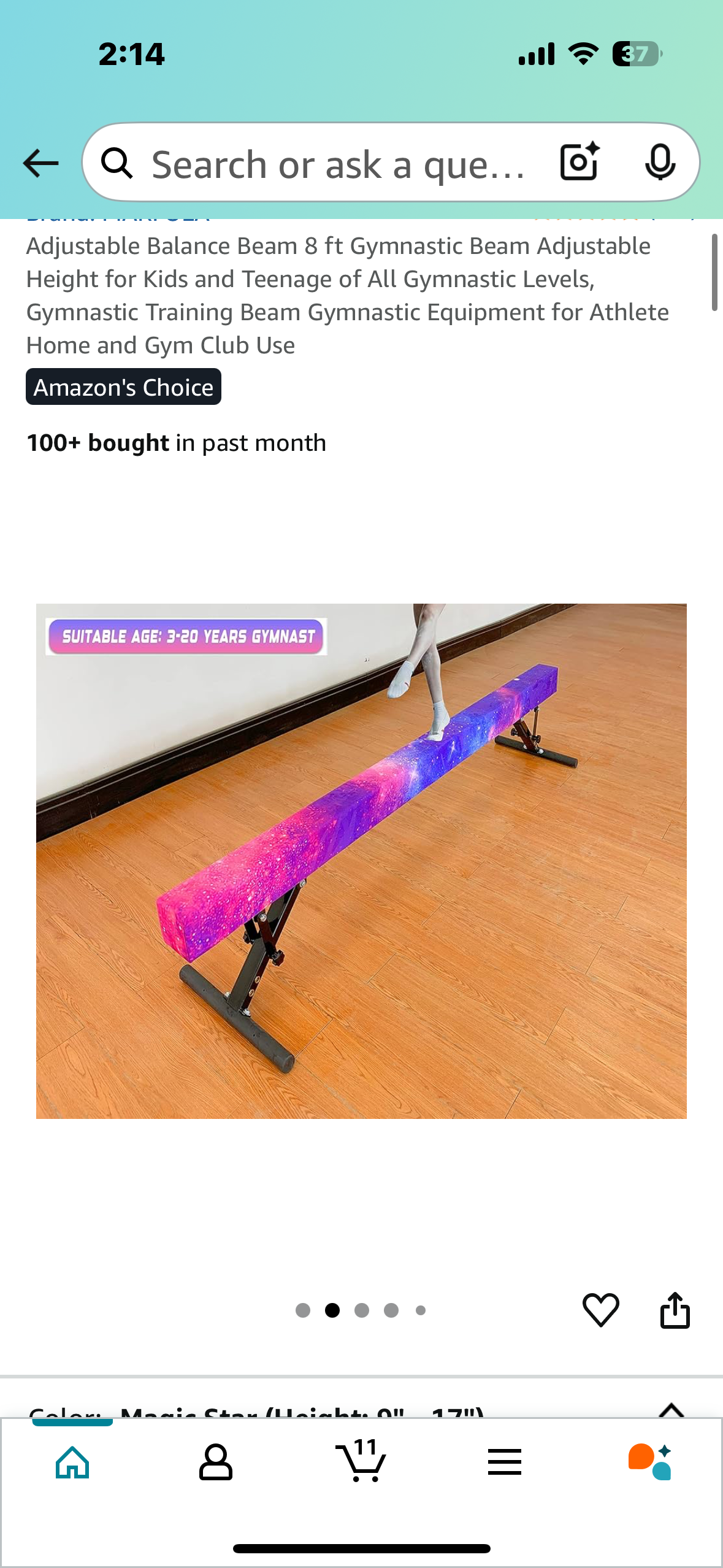 Adjustable Balance Beam 8 ft Gymnastic Beam Adjustable Height for Kids of All Gymnastic Levels, Gymnastic Training Beam for Home and Club Use (W468)