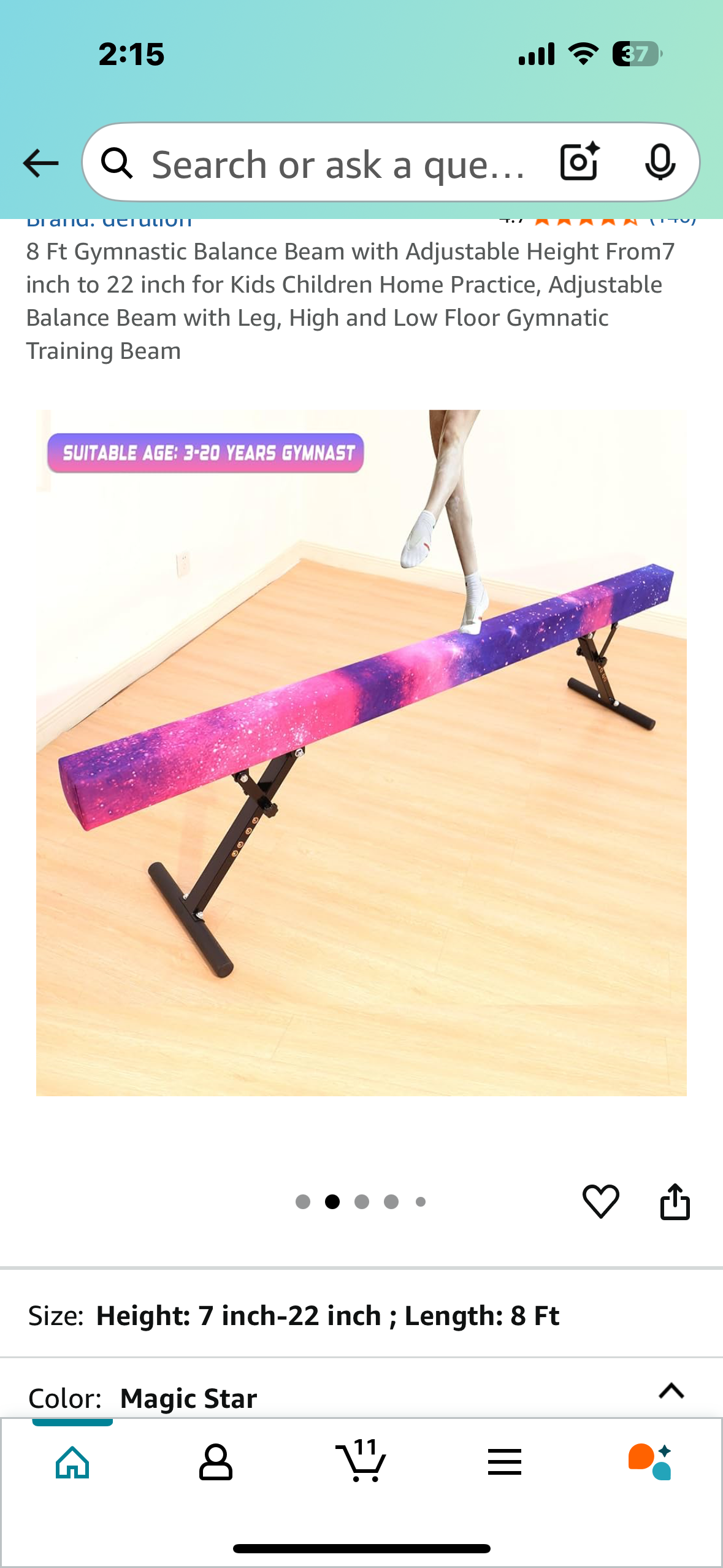 Adjustable Balance Beam 8 ft Gymnastic Beam Adjustable Height for Kids of All Gymnastic Levels, Gymnastic Training Beam for Home and Club Use (W468)