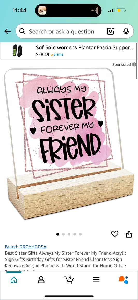 Best Sister Gifts Always My Sister Forever My Friend Acrylic Sign Clear Desk Sign Keepsake Acrylic Plaque with Wood Stand for Home Office Decor 4x4 Inch
