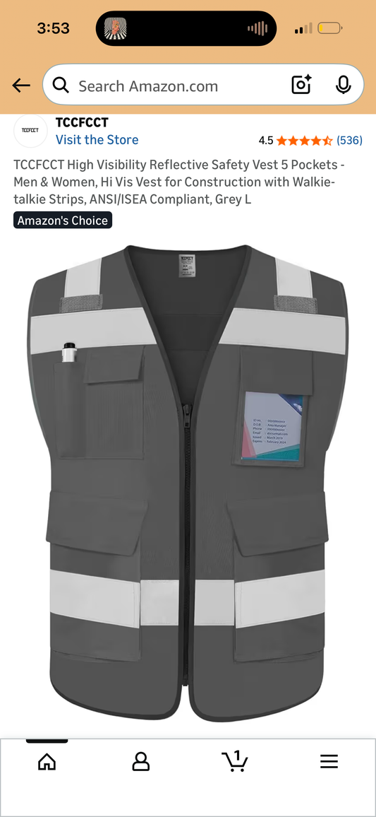 TCCFCCT High Visibility Reflective Safety Vest 5 Pockets - Men & Women, Hi Vis Vest for Construction with Walkie-talkie Strips, ANSI/ISEA Compliant, Grey (Size Large)