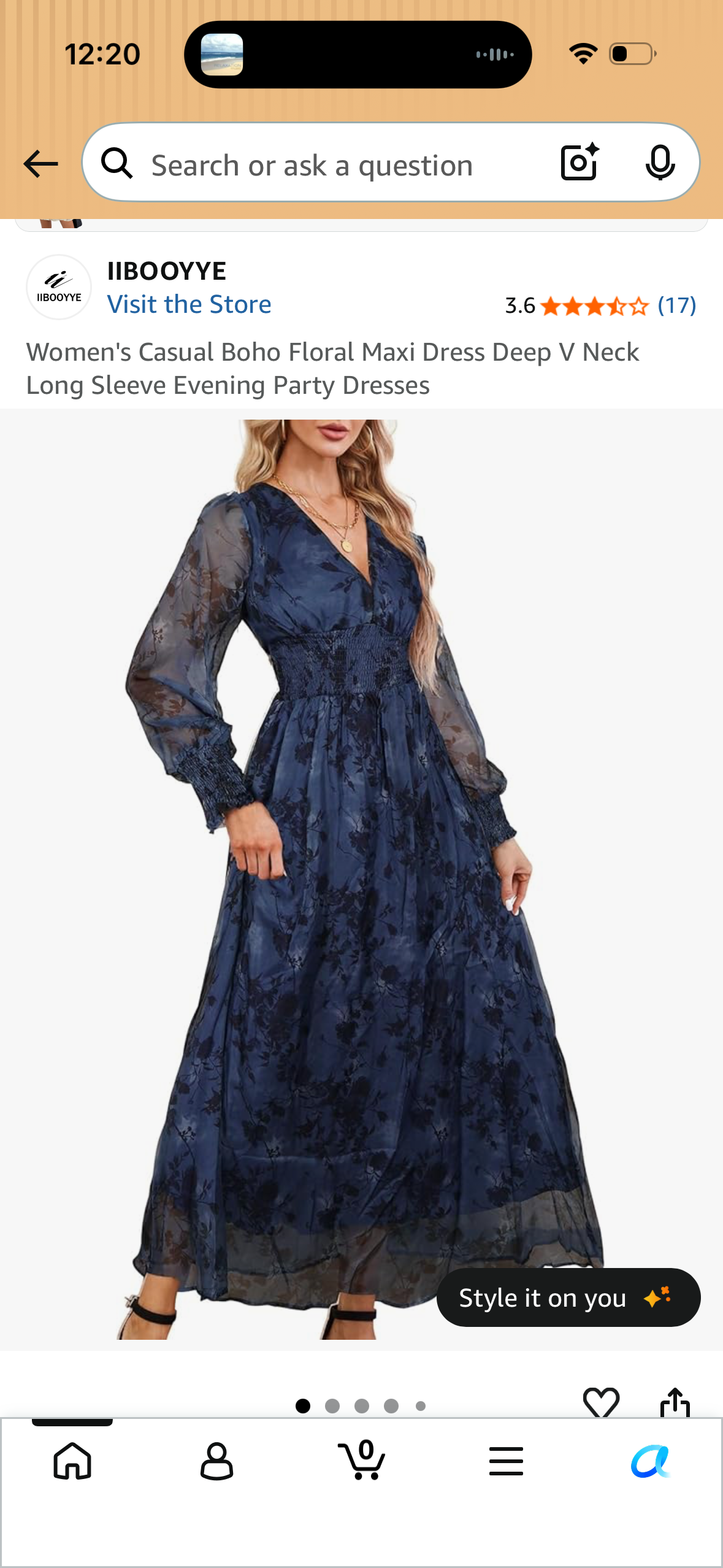 Women's Casual Boho Floral Maxi Dress Deep V Neck Long Sleeve Evening Party Dresses (Size Small)