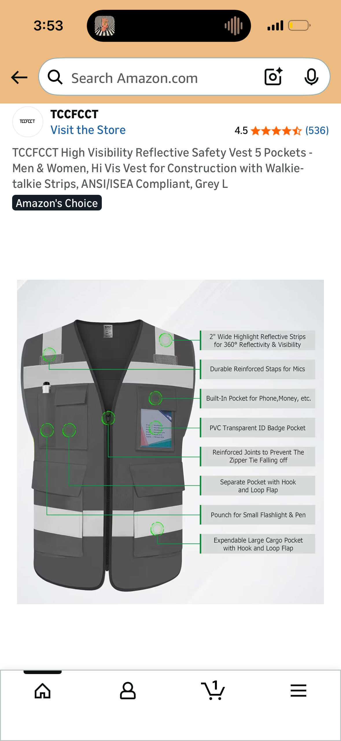 TCCFCCT High Visibility Reflective Safety Vest 5 Pockets - Men & Women, Hi Vis Vest for Construction with Walkie-talkie Strips, ANSI/ISEA Compliant, Grey (Size Large)