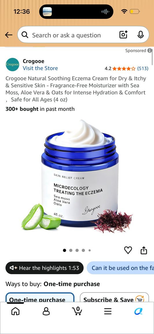 Crogooe Natural Soothing Eczema Cream for Dry & Itchy & Sensitive Skin - Fragrance-Free Moisturizer with Sea Moss, Aloe Vera & Oats for Intense Hydration & Comfort ，Safe for All Ages (4 oz)