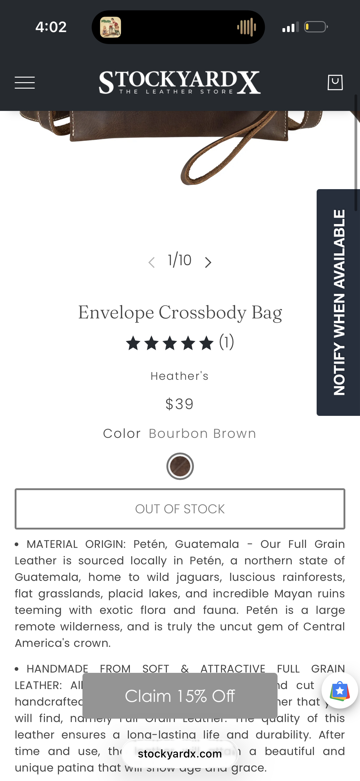 StockyardX The Leather Store Envelope Crossbody Bag