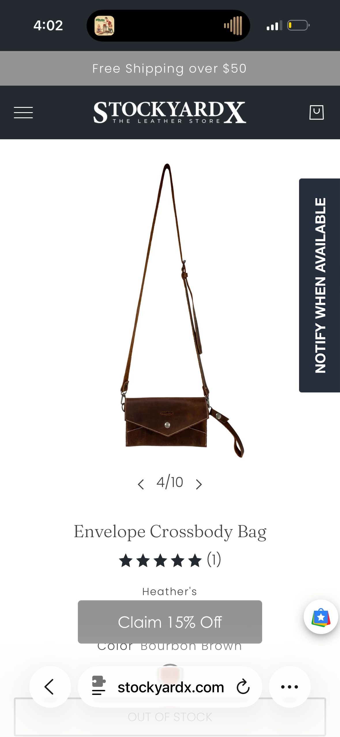StockyardX The Leather Store Envelope Crossbody Bag