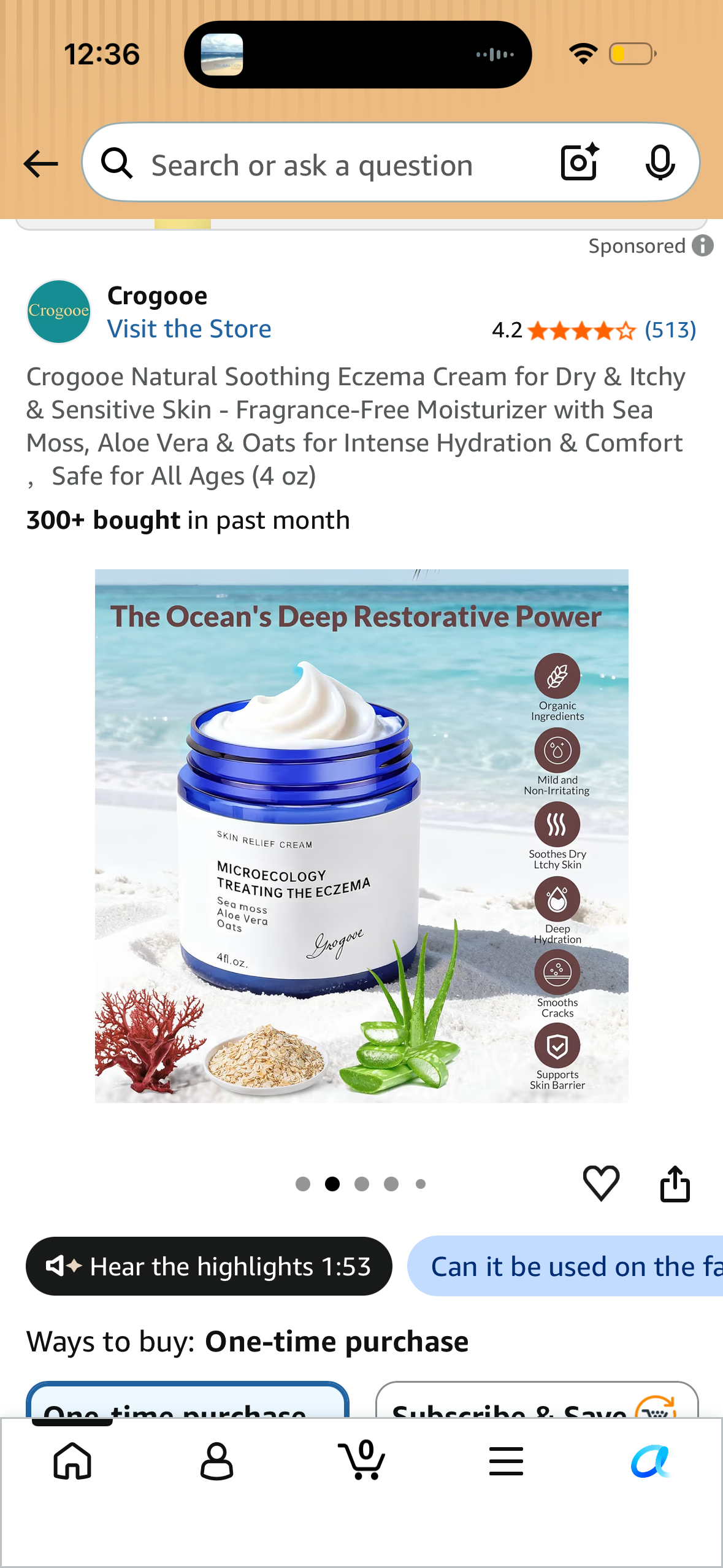 Crogooe Natural Soothing Eczema Cream for Dry & Itchy & Sensitive Skin - Fragrance-Free Moisturizer with Sea Moss, Aloe Vera & Oats for Intense Hydration & Comfort ，Safe for All Ages (4 oz)