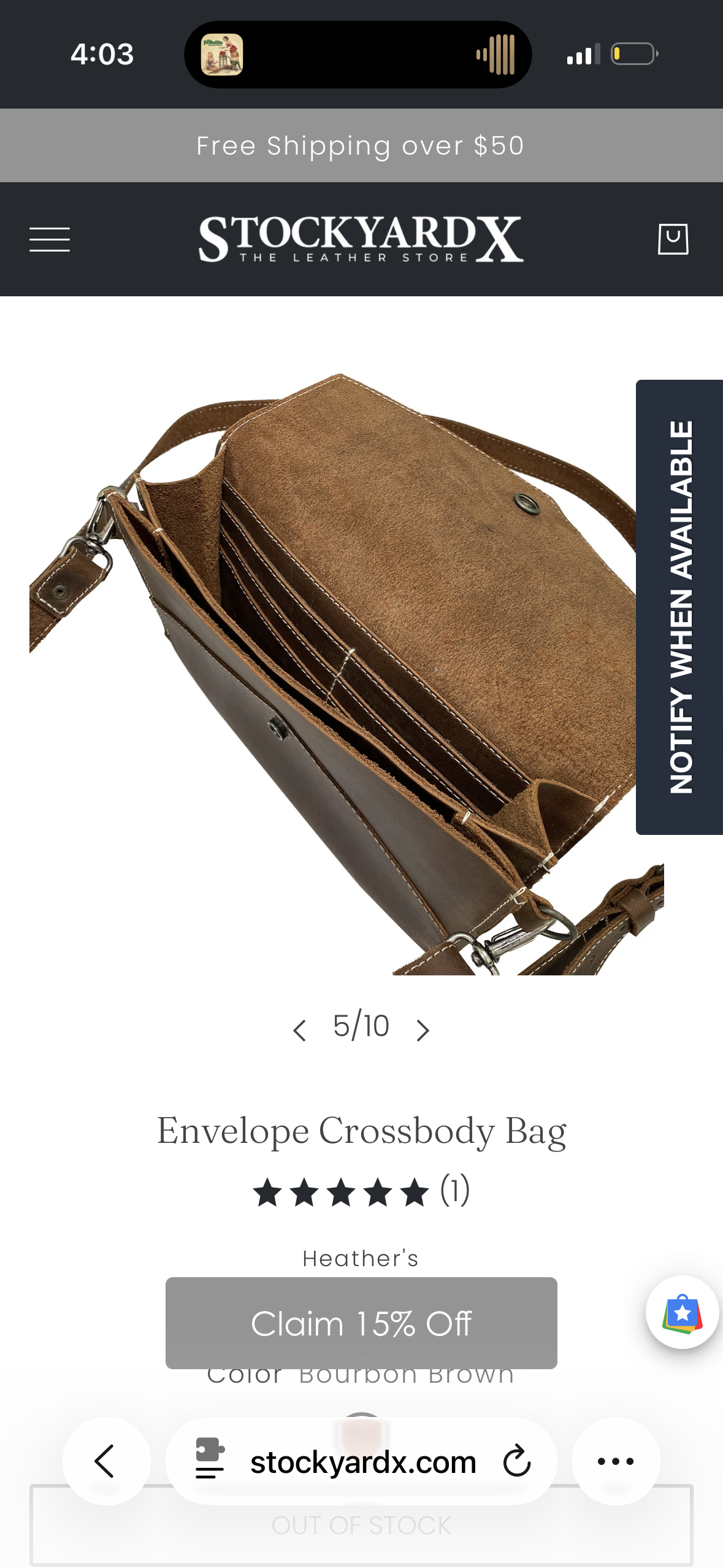 StockyardX The Leather Store Envelope Crossbody Bag