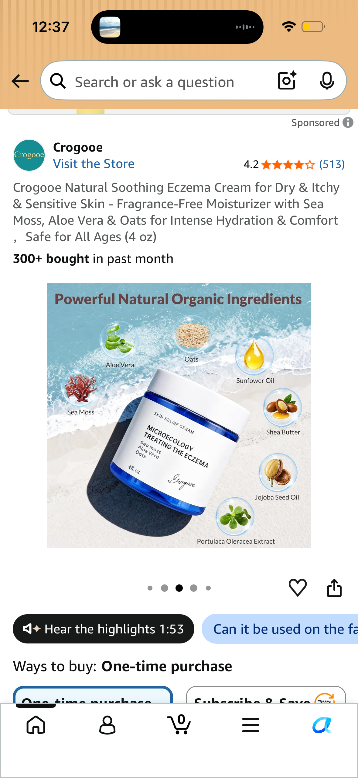 Crogooe Natural Soothing Eczema Cream for Dry & Itchy & Sensitive Skin - Fragrance-Free Moisturizer with Sea Moss, Aloe Vera & Oats for Intense Hydration & Comfort ，Safe for All Ages (4 oz)