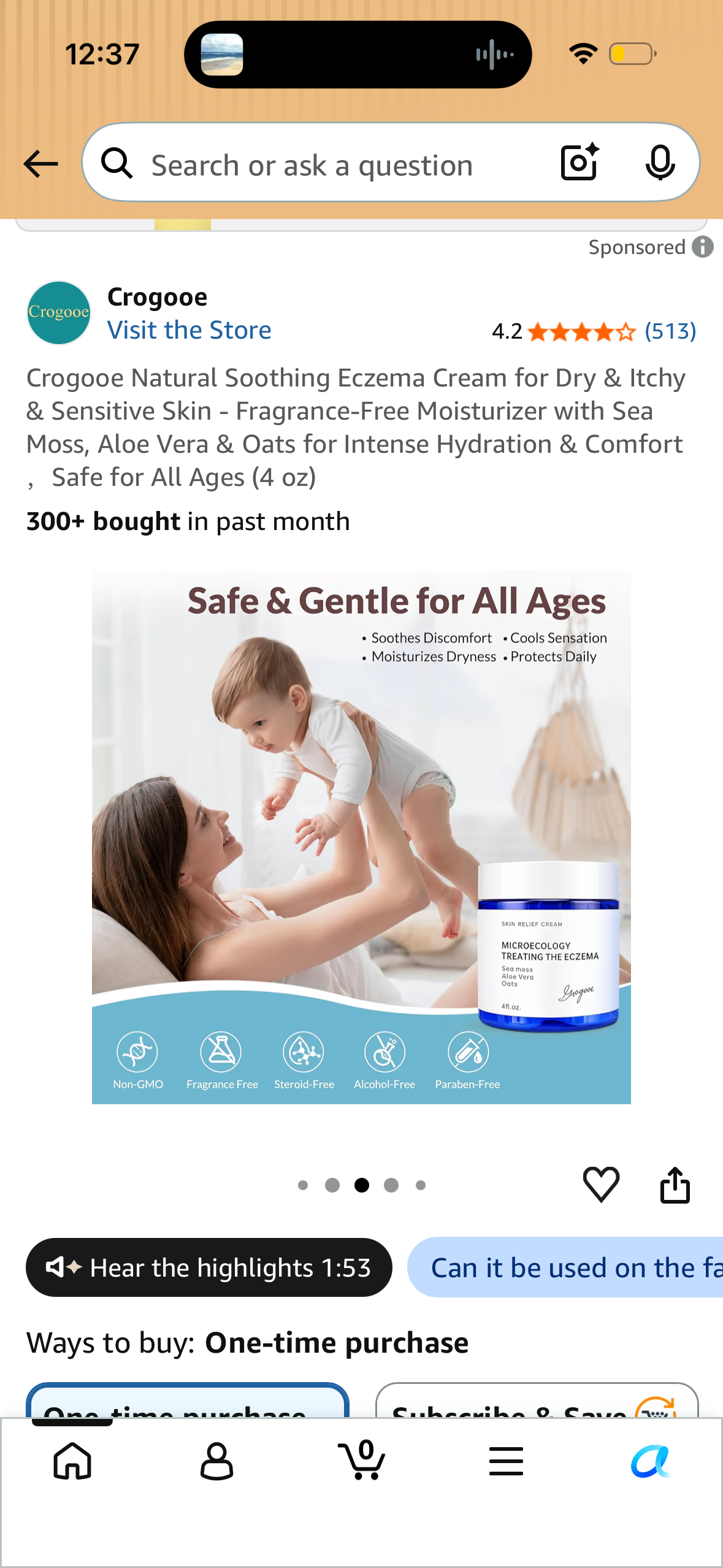 Crogooe Natural Soothing Eczema Cream for Dry & Itchy & Sensitive Skin - Fragrance-Free Moisturizer with Sea Moss, Aloe Vera & Oats for Intense Hydration & Comfort ，Safe for All Ages (4 oz)