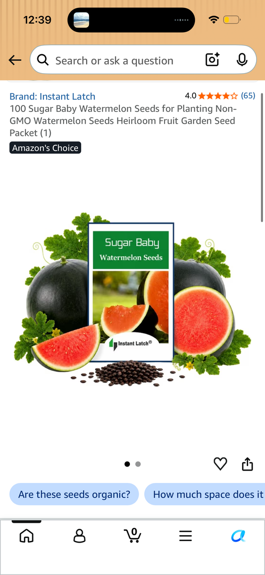 100 Sugar Baby Watermelon Seeds for Planting Non-GMO Watermelon Seeds Heirloom Fruit Garden Seed Packet (1)