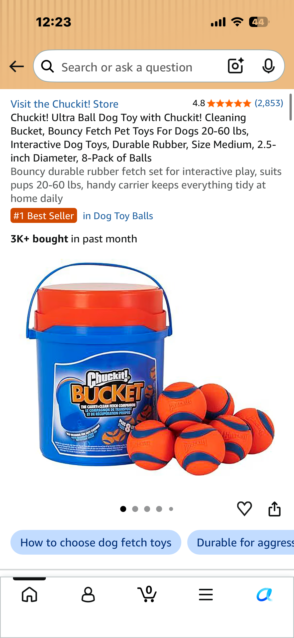 Chuckit! Ultra Ball Dog Toy with Chuckit! Cleaning Bucket, Bouncy Fetch Pet Toys For Dogs 20-60 lbs, Interactive Dog Toys, Durable Rubber, Size Medium, 2.5-inch Diameter, 8-Pack of Balls