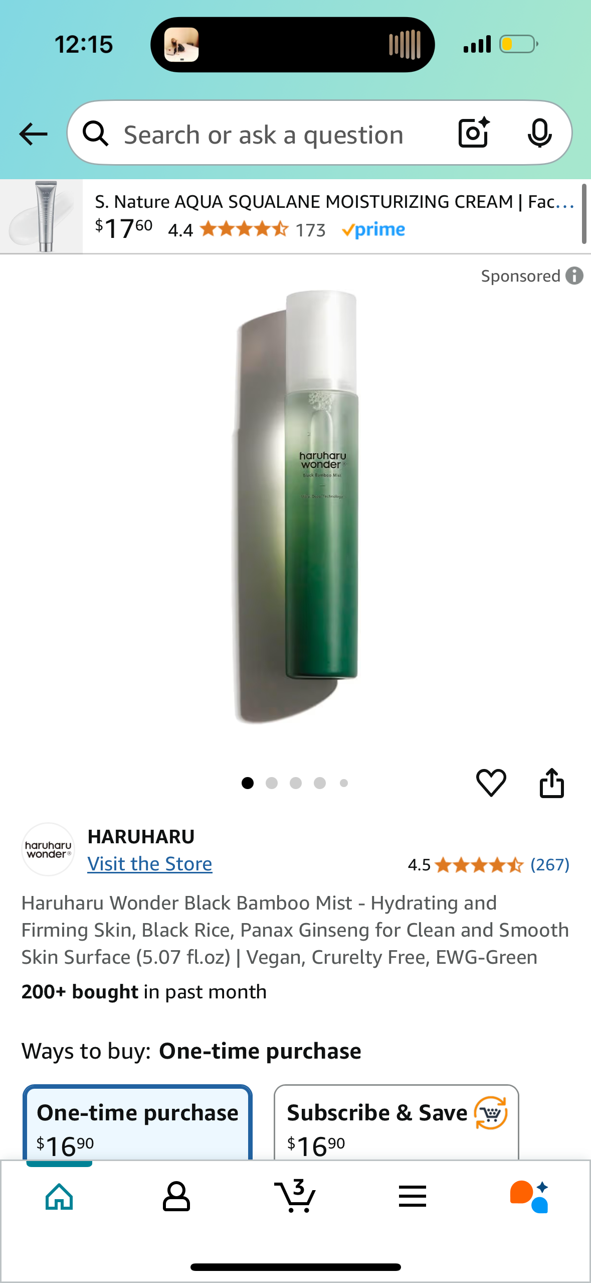 Haruharu Wonder Black Bamboo Mist - Hydrating and Firming Skin, Black Rice, Panax Ginseng for Clean and Smooth Skin Surface (5.07 fl.oz) | Vegan, Crurelty Free, EWG-Green