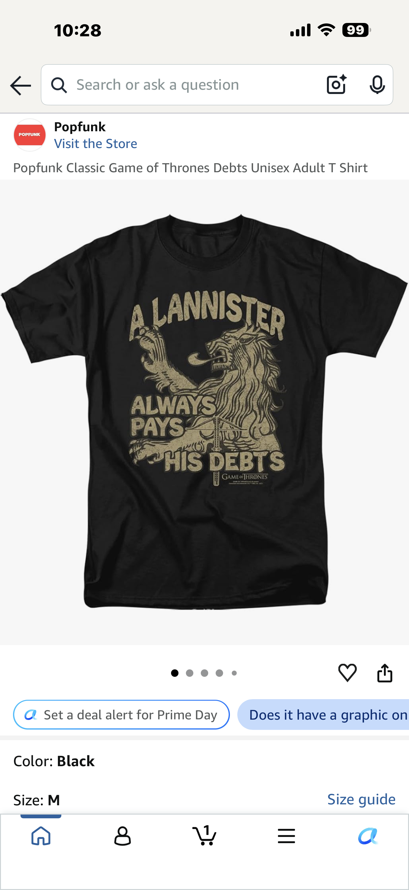Popfunk Classic Game of Thrones Debts Unisex Adult T Shirt (Size XL)