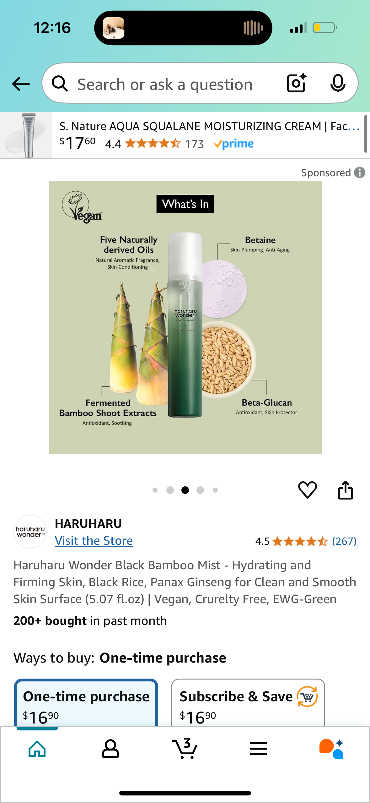 Haruharu Wonder Black Bamboo Mist - Hydrating and Firming Skin, Black Rice, Panax Ginseng for Clean and Smooth Skin Surface (5.07 fl.oz) | Vegan, Crurelty Free, EWG-Green