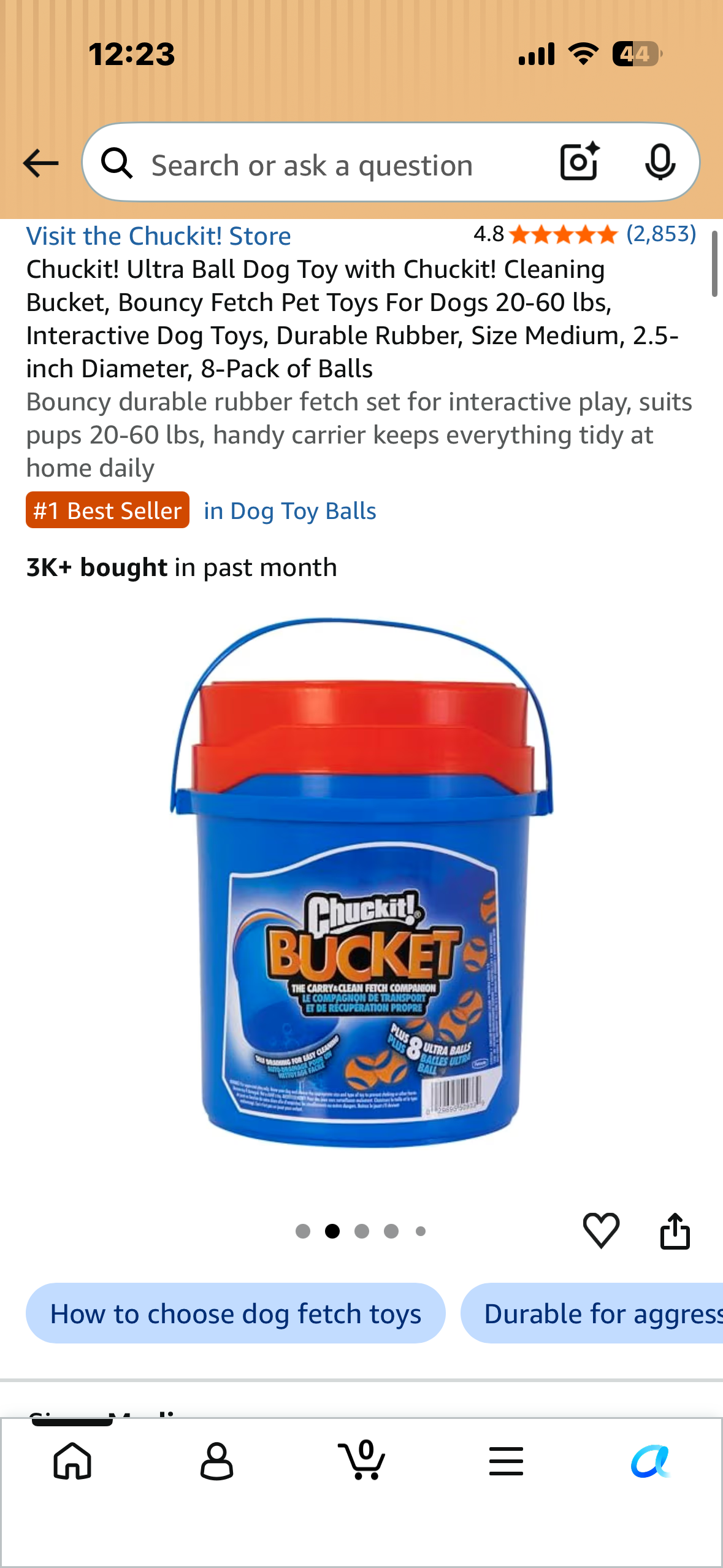 Chuckit! Ultra Ball Dog Toy with Chuckit! Cleaning Bucket, Bouncy Fetch Pet Toys For Dogs 20-60 lbs, Interactive Dog Toys, Durable Rubber, Size Medium, 2.5-inch Diameter, 8-Pack of Balls