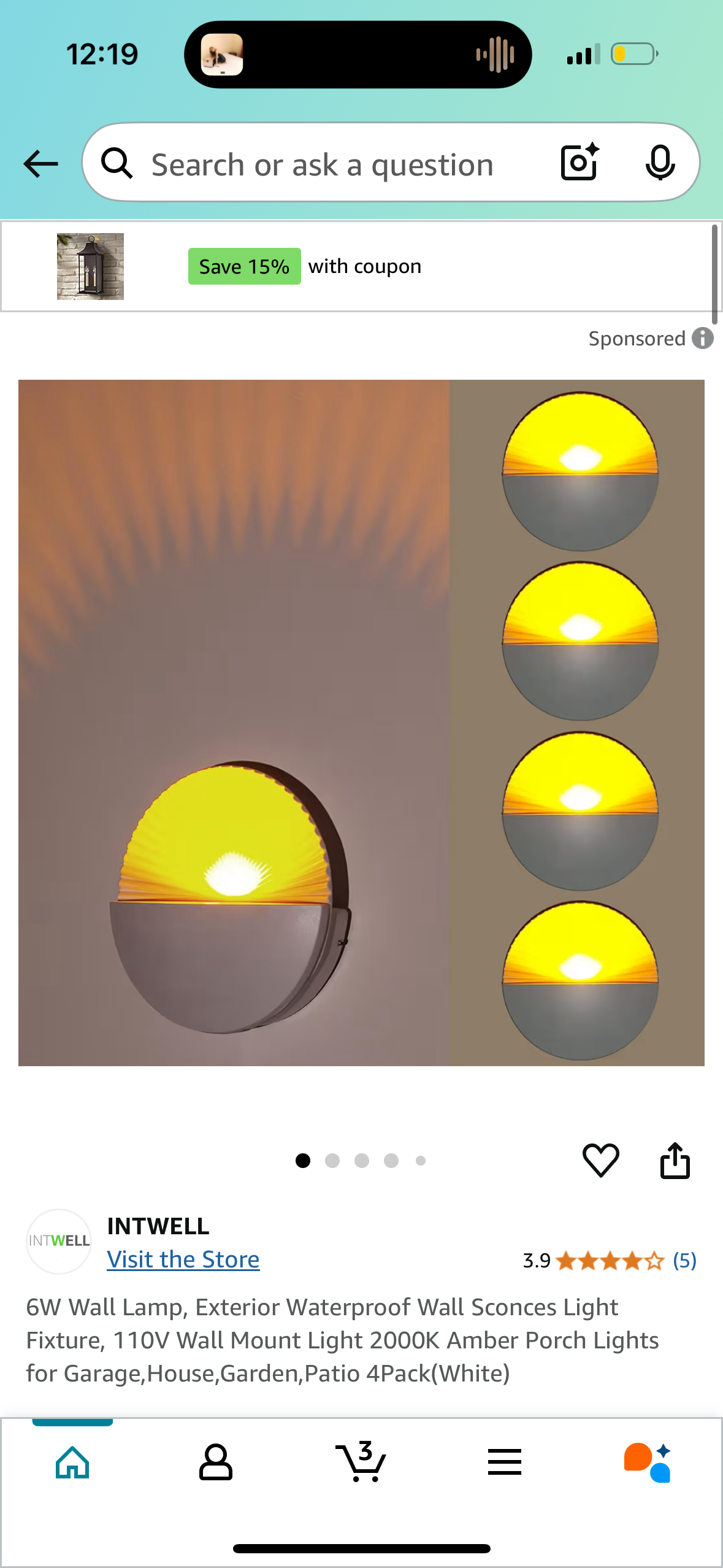 6W Wall Lamp, Exterior Waterproof Wall Sconces Light Fixture, 110V Wall Mount Light 2000K Amber Porch Lights for Garage,House,Garden,Patio 4Pack(White)