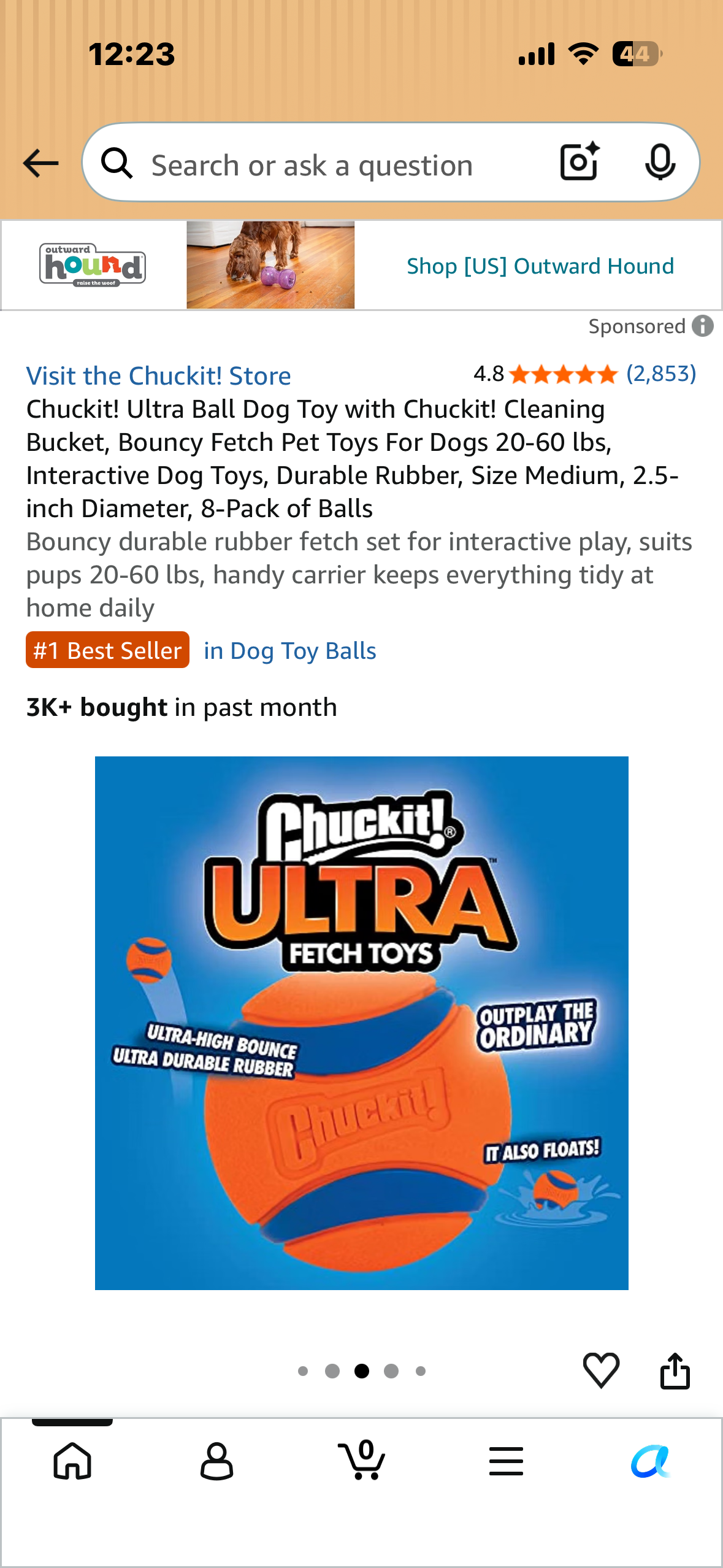 Chuckit! Ultra Ball Dog Toy with Chuckit! Cleaning Bucket, Bouncy Fetch Pet Toys For Dogs 20-60 lbs, Interactive Dog Toys, Durable Rubber, Size Medium, 2.5-inch Diameter, 8-Pack of Balls