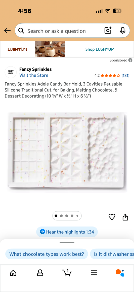 Fancy Sprinkles Adele Candy Bar Mold, 3 Cavities Reusable Silicone Traditional Cut, for Baking, Melting Chocolate, & Dessert Decorating (10 ¾” W x ½” H x 6 ½”)